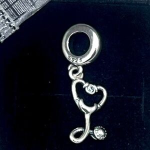 New ♥️ Heart Stethoscope Dangle Charm S925 Sterling Silver with Gift Box